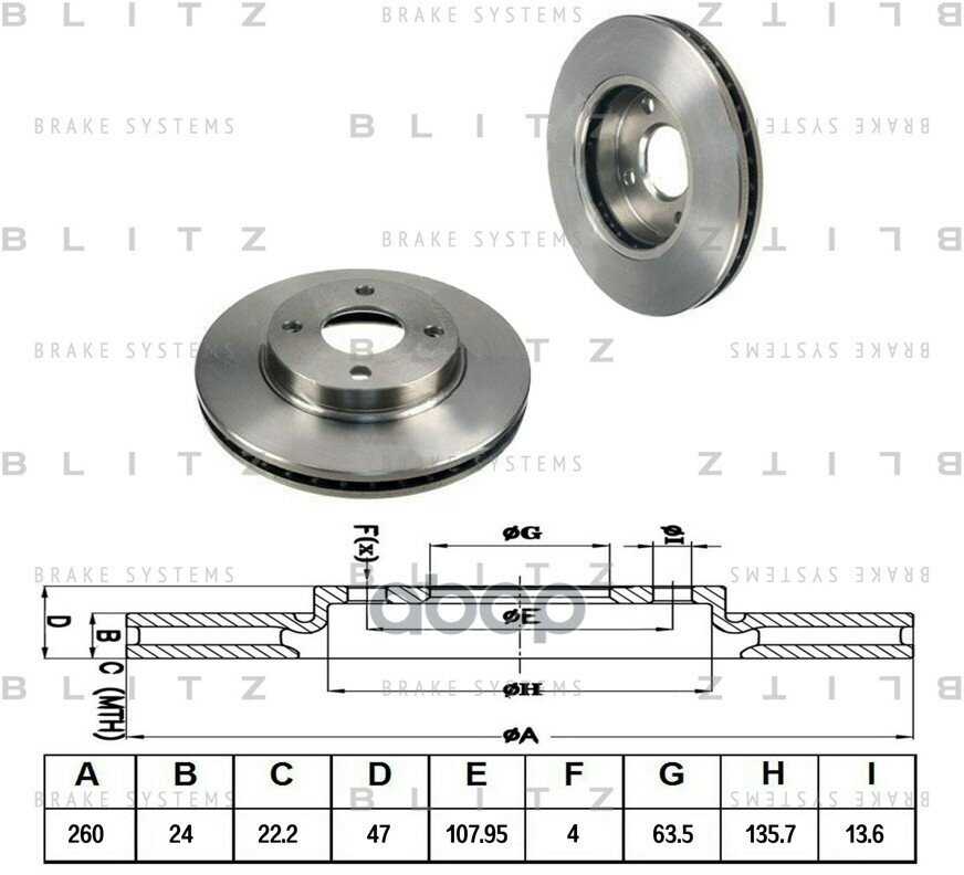 Диск Тормозной Вентилируемый | Перед | Blitz арт. BS0336