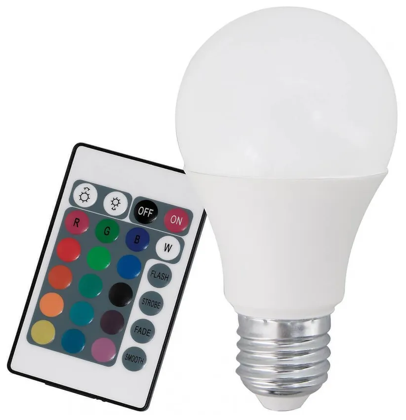 Лампочка светодиодная E27 RGB разноцветная с пультом диммируемая LTXA-60 (60mm)