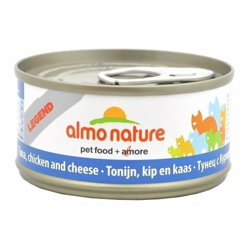 Влажный корм для кошек Almo Nature Legend, с тунцом, с курицей, с сыром 70 г (кусочки в бульоне) влажный корм для кошек almo nature legend с тунцом с курицей с сыром 70 г кусочки в желе