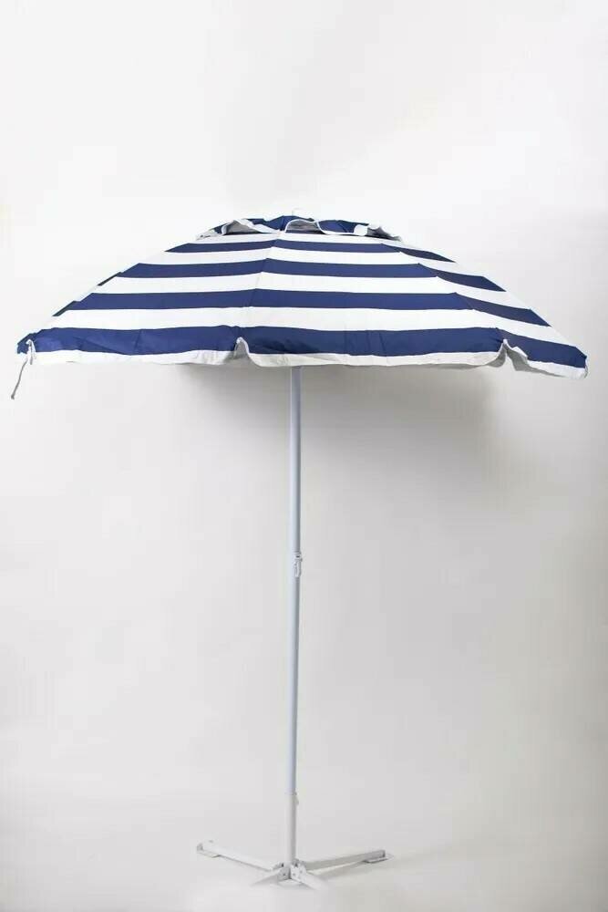 Зонт пляжный, солнцезащитный 2.0 м , 8 спиц метал бел. ткань-оксфорд с серебром внутри. С клапаном и наклоном. - фотография № 1