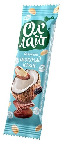 Ол Лайт, Фруктово-ореховый батончик Шоколад-Кокос 30 грамм