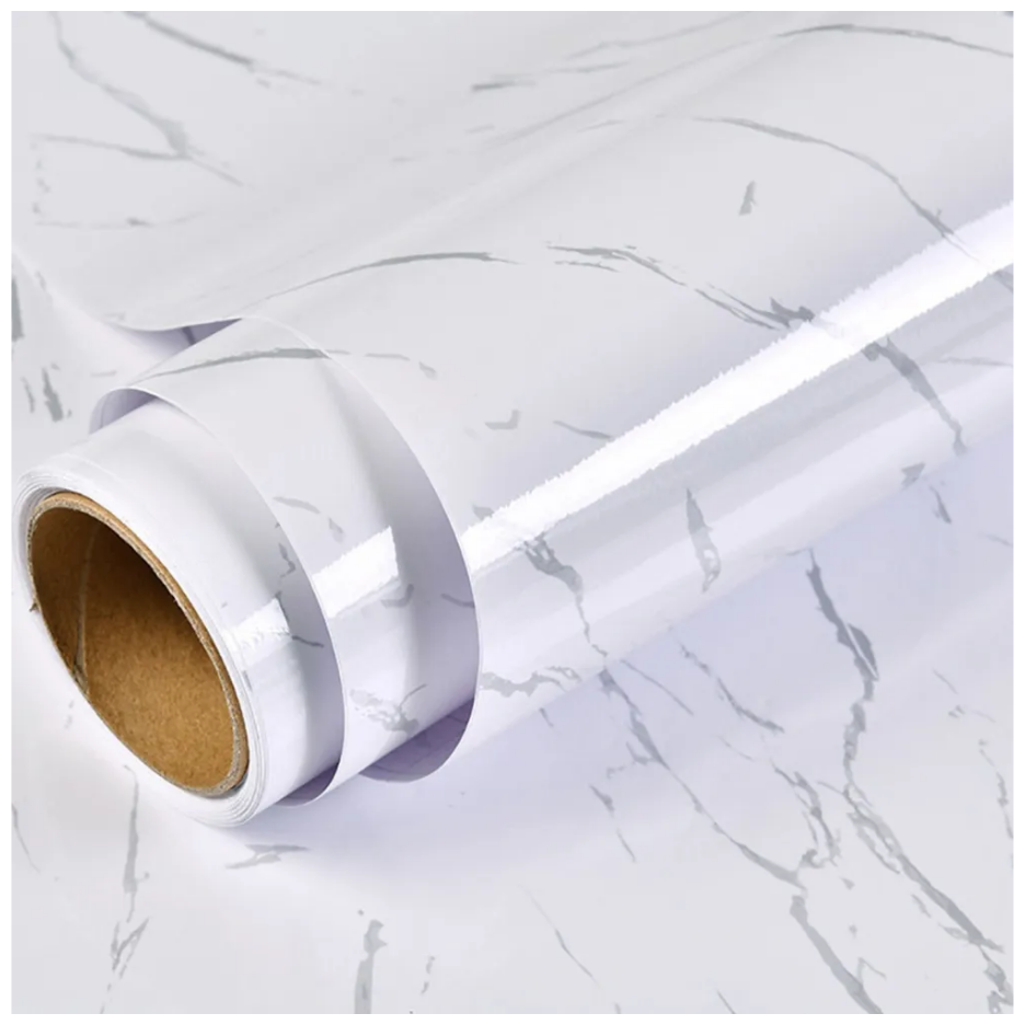 "Белая мраморная" алюминиевая самоклеящаяся защитная плёнка фольга для кухни, ширина 60 см, рулон 3 м - фотография № 1