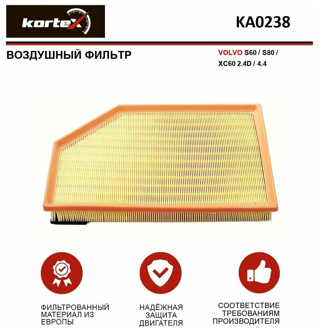 Фильтр воздушный Kortex для Volvo S60 / S80 / Xc60 2.4D / 4.4 ОЕМ 30723179;30748212;31370161; AP165 / 6; KA0238; LX1591 / 2