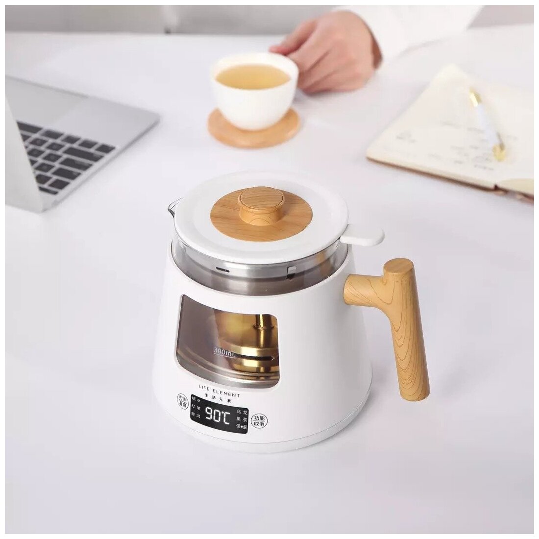 Электрический заварочный чайник Life Elements Automatic Steamer With Tea Maker I38-H01 800мл, белый - фотография № 5