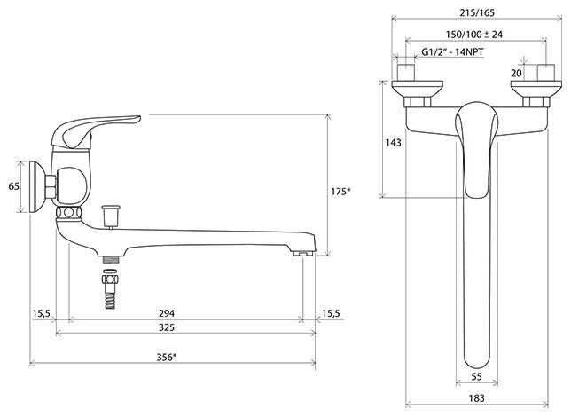 Rosa RS 051.00/150 X07P002 Смеситель для ванны/душа (1/2", однозахватный, картридж) Ravak - фото №2