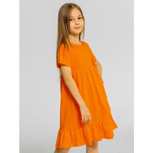 фото Платье иново, хлопок, однотонное, размер 152, оранжевый