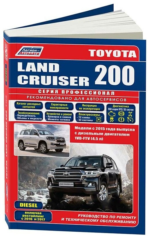 Книга Toyota Land Cruiser 200 c 2015, рестайлинг с 2016 и 2017, дизель, электросхемы, каталог з/ч. Руководство по ремонту и эксплуатации автомобиля. Профессионал. Легион-Автодата