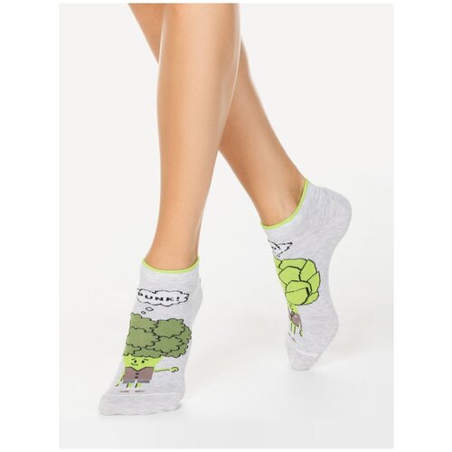 фото Женские носки conte elegant укороченные, фантазийные, размер 23-25, серый, зеленый