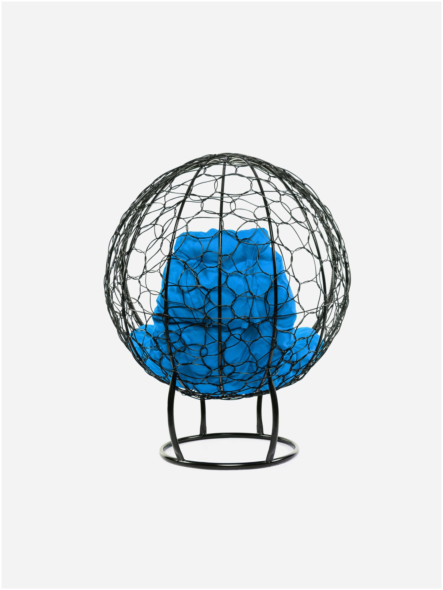 Кресло m-group круг на подставке ротанг серое, синяя подушка - фотография № 9