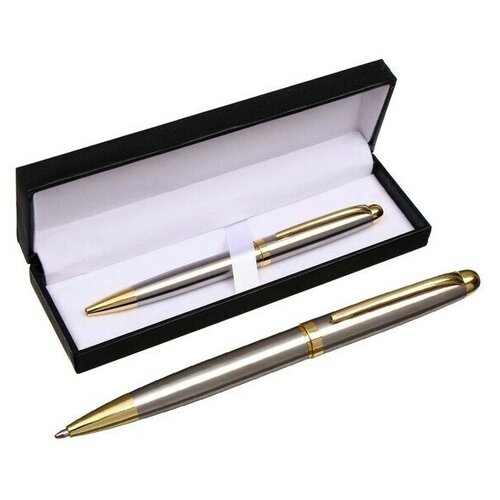 Ручка подарочная, шариковая Классика в кожзам футляре, поворотная, корпус серебро с золотым вольт кино классика подарочная