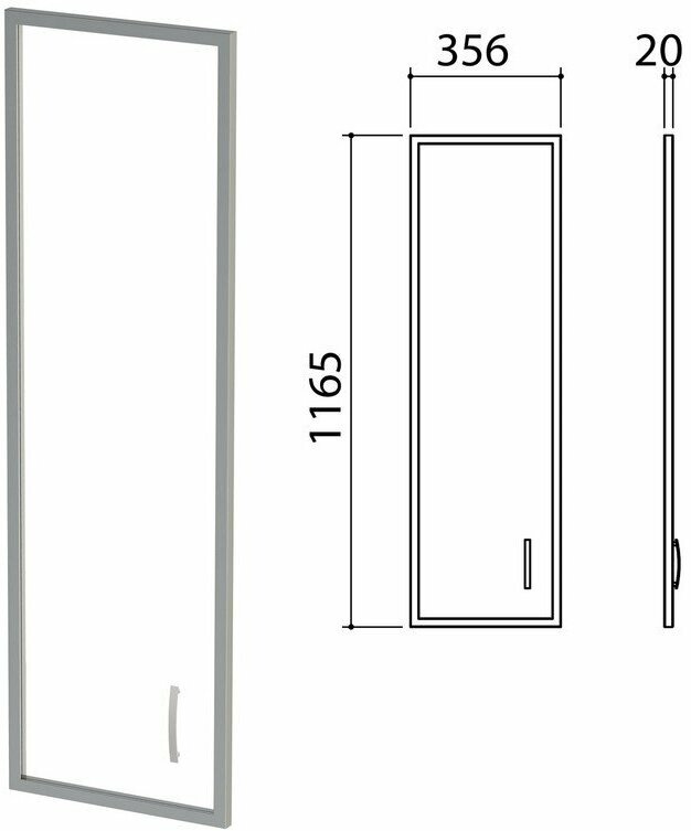Дверь стекло в алюминиевой рамке "Приоритет", левая, 356х20х1165 мм, без фурнитуры, К-939