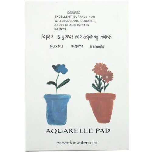 Альбом для рисования акв. Kroyter 30л А4, склейка, бл.180г, тв. подл, Проф 64614, 1 шт. альбом для рисования акв kroyter 30л а4 склейка бл 180г тв подл проф 64652 1535220