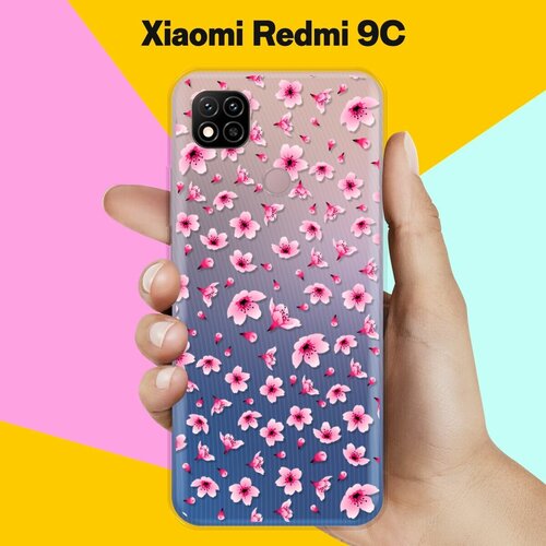 Силиконовый чехол Цветы розовые на Xiaomi Redmi 9C