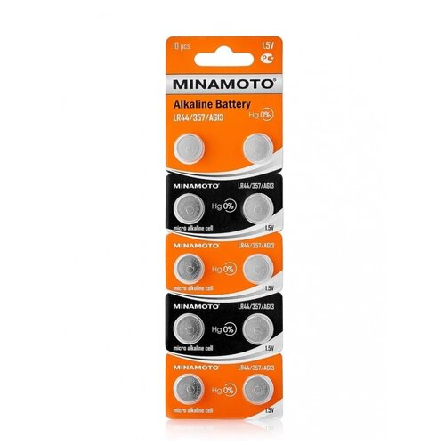 Батарейка щелочная MINAMOTO AG13, LR44 (комплект - 10шт.) 1.5V mayitr 50pieces cell coin watches battery lr44 ag13 l1154 357 sr44 1 5v alkaline button batteries suitable for watch