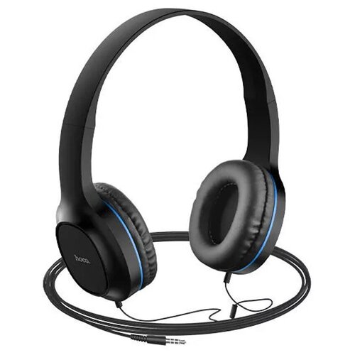 Наушники полноразмерные HOCO W24 Enlighten микрофон кнопка ответа с наушниками внутриканальными кабель 12м цвет чёрный синяя вставка 70400₽