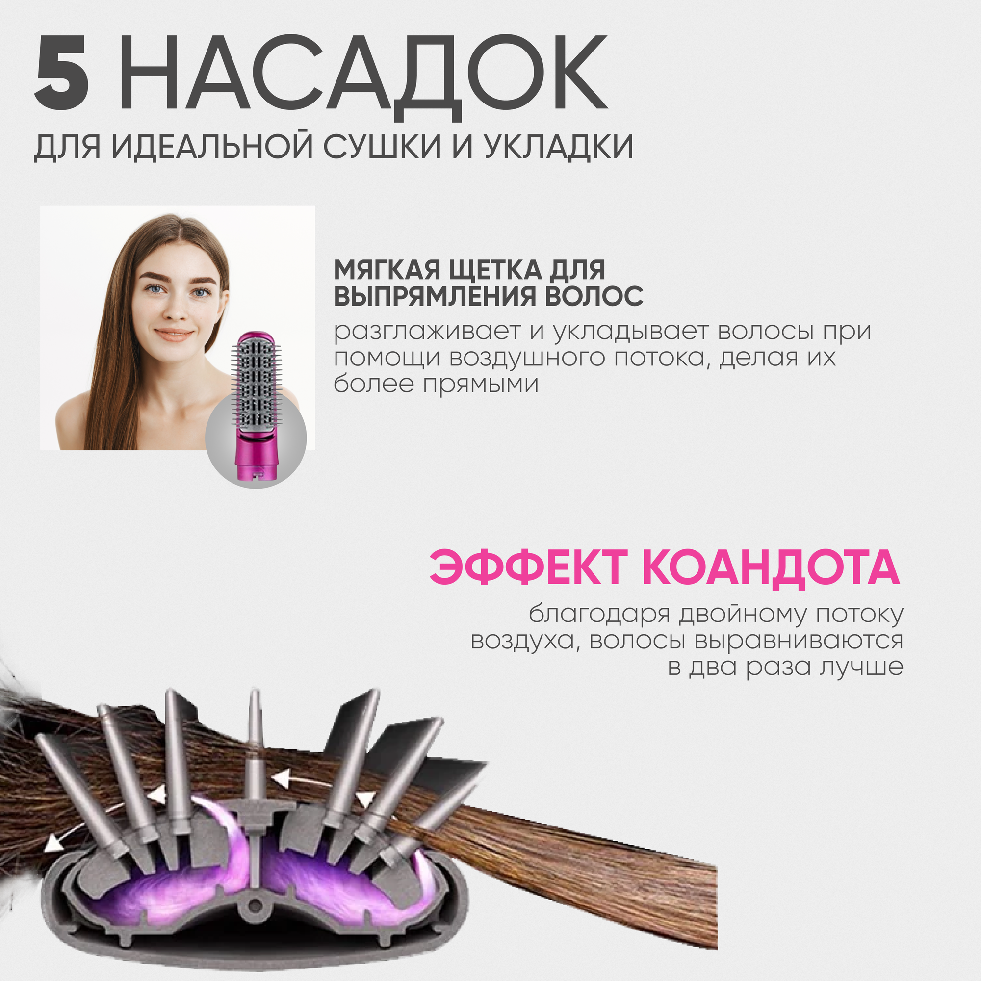 Стайлер для волос, мультистайлер 5в1 с кейсом, плойка, выпрямитель фен укладка с насадками для завивки волос, фен для укладки, фен стайлер — фото 1