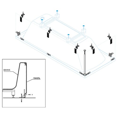 Универсальный установочный комплект для 2-х панелей прямоугольной акриловой ванны CZR-SCR-FIX-KIT