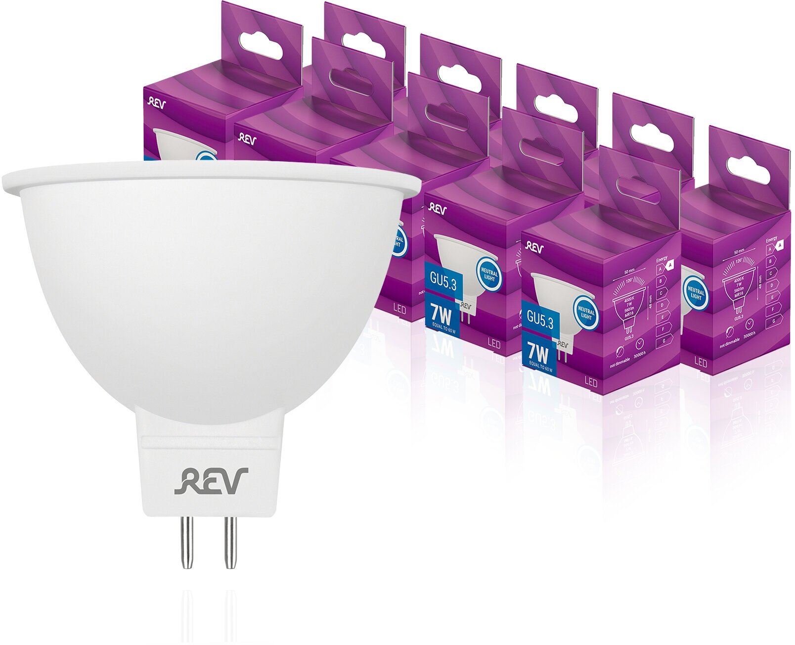 Упаковка светодиодных ламп 10 шт REV 32325 9, 4000K, GU5.3, MR16, 7 Вт