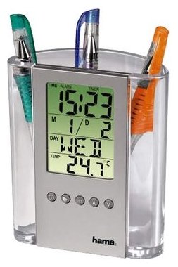 Термометр Hama LCD Thermometer & Pen Holder серебристый - фотография № 1