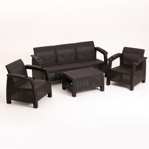 Набор садовой мебели: диван трехместный, 2 кресла, стол, цвет мокко 9539554