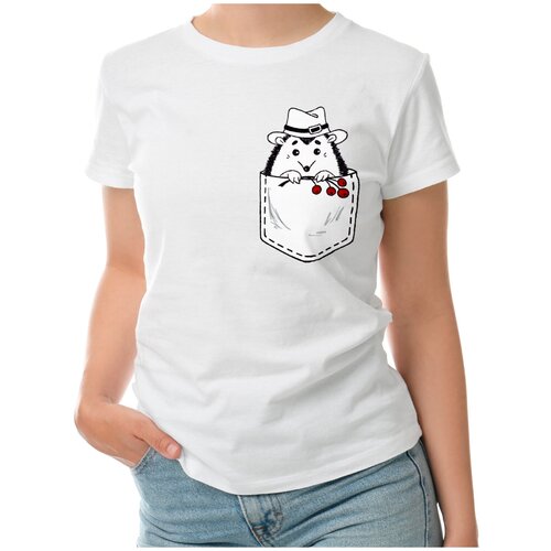 Женская футболка «карманный ёж» (2XL, белый)
