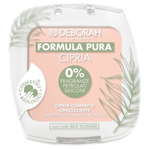 Deborah Milano Пудра для лица Formula Pura Matifying Compact Powder, матирующая, тон 01, Ванильный, 9 г