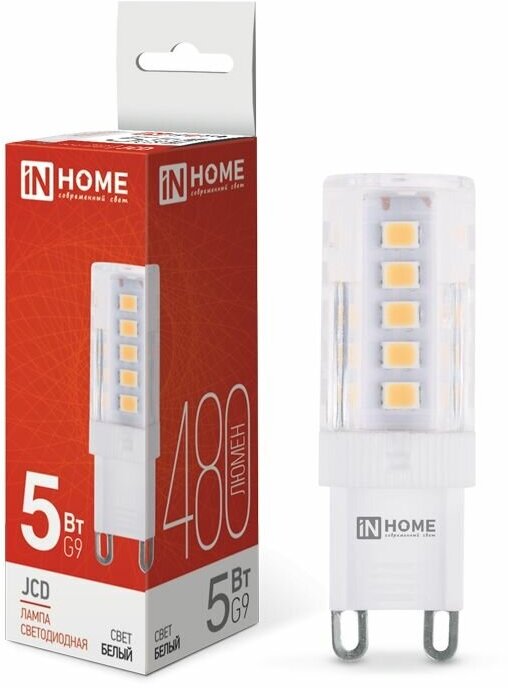 Светодиодная лампа IN HOME LED-JCD 5Вт 230В G9 4000К 480Лм 4690612036328 - фотография № 1