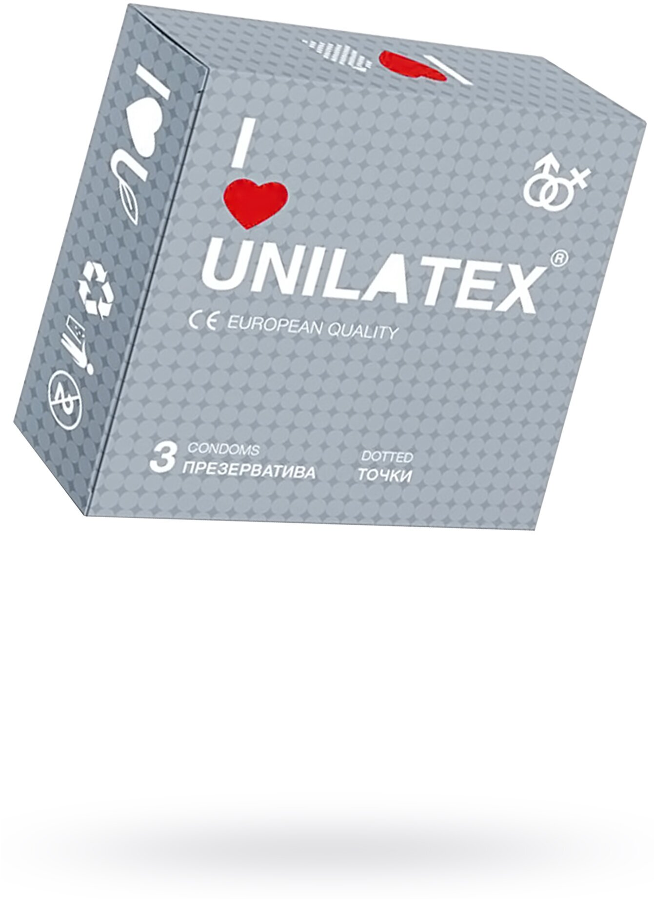 Презервативы Unilatex, dotted, латекс, точечные, 19 см, 5,4 см, 3 шт.