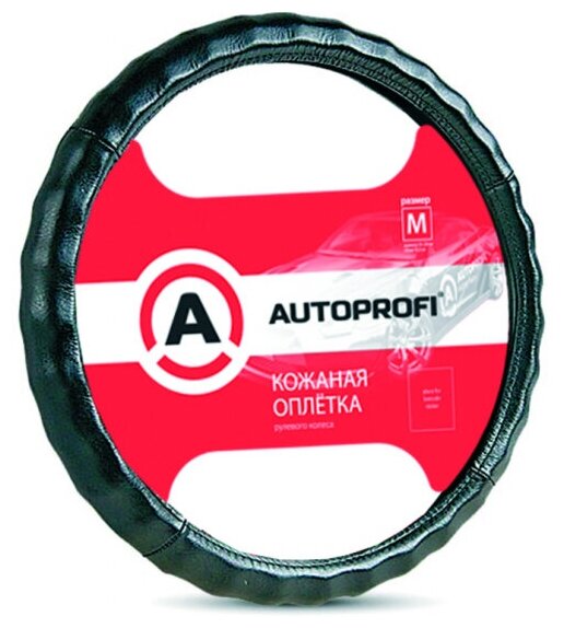 Кожаная оплётка руля AUTOPROFI AP-265 BK (L)