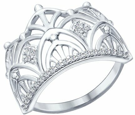 Кольцо кольцо из серебра 94012299, серебро, 925 проба, родирование, фианит, размер 16.5, бесцветный