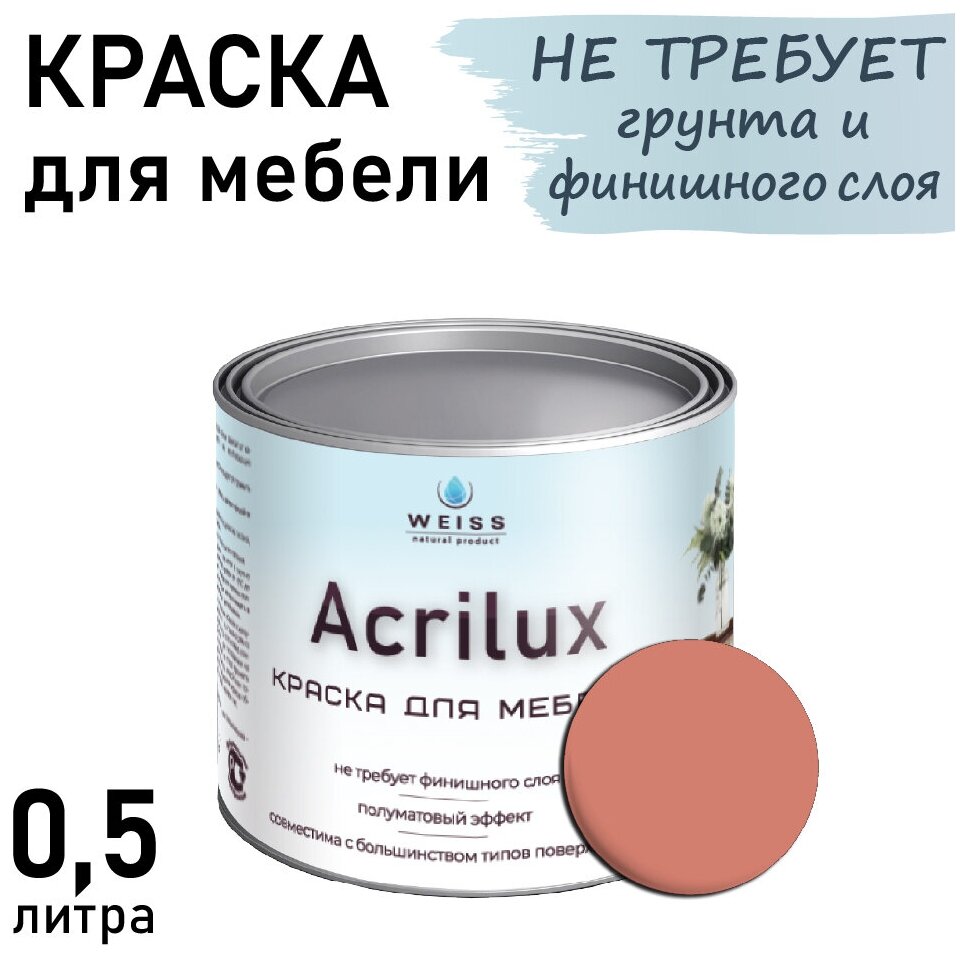 Краска Acrilux для мебели 0,5л RAL 3012, для кухонных фасадов, для декора, для творчества, моющаяся. без запаха - фотография № 1