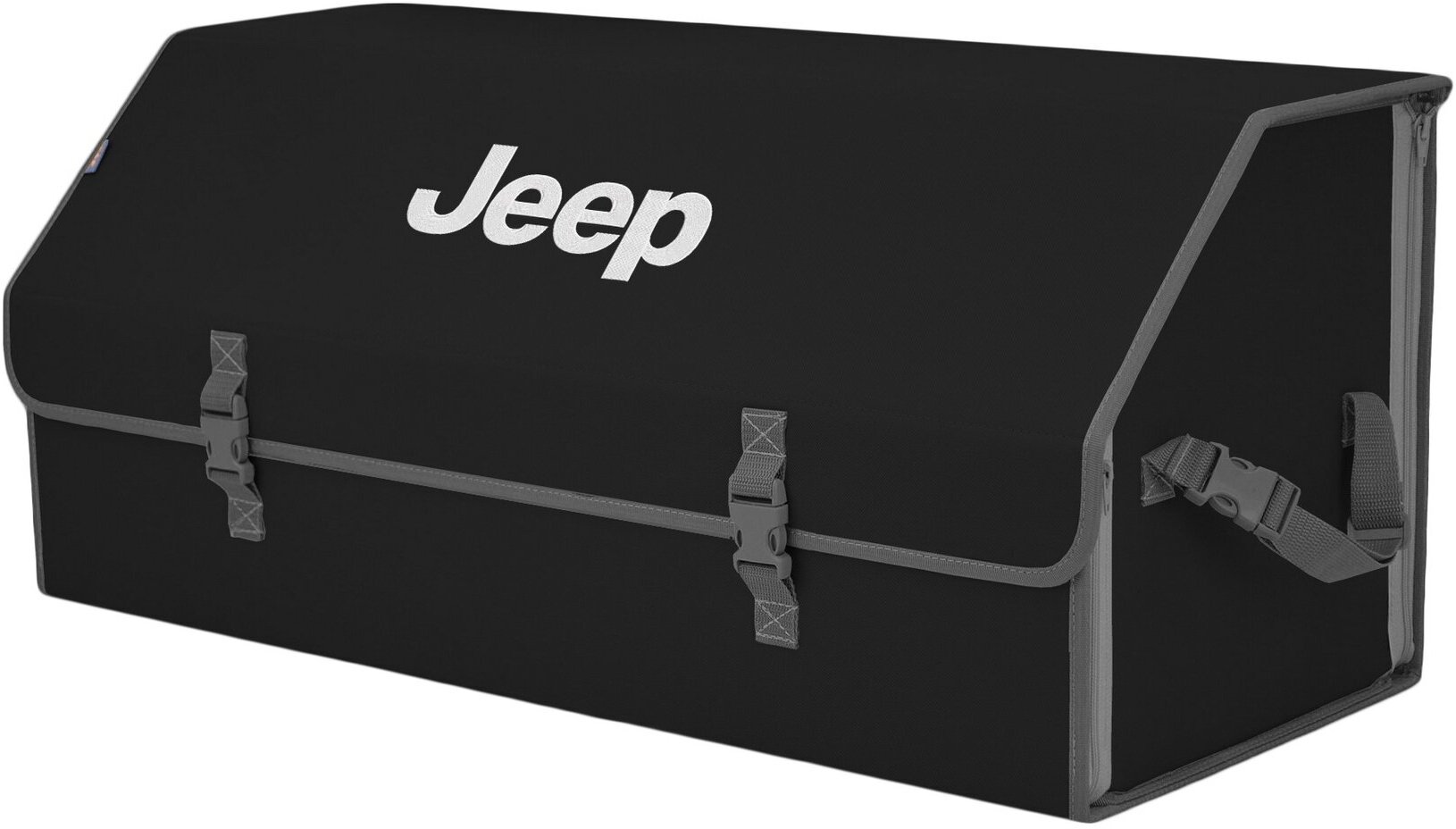 Органайзер-саквояж в багажник "Союз" (размер XXL). Цвет: черный с серой окантовкой и вышивкой Jeep (Джип).