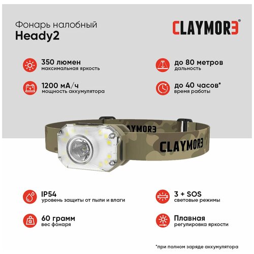 Фонарь налобный CLAYMORE Heady2 цв. Tan claymore фонарь налобный capon 65a 230 lum tan