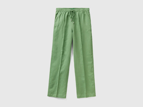 Брюки палаццо  UNITED COLORS OF BENETTON летние, прямой силуэт, повседневный стиль, карманы, пояс на резинке, размер S, зеленый