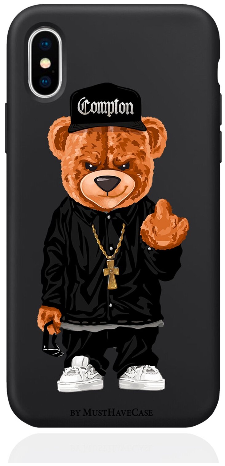Черный силиконовый чехол для iPhone X/Xs Мишка Compton для Айфон 10/10с