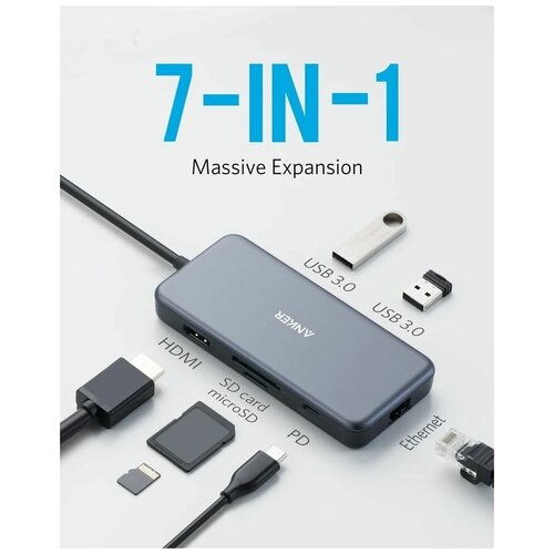 Хаб Anker A8352 PowerExpand+ 7-in-1 USB-C PD Ethernet Hub Space Grey (A83526A1)