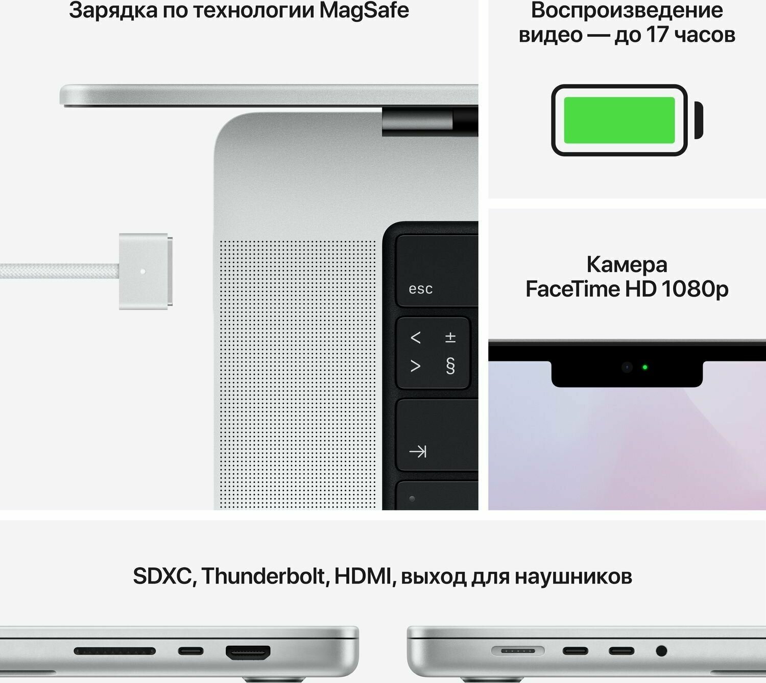 Ноутбук Apple MacBook Pro 14 M1 Pro 2021 Silver (14.20 Liquid Retina XDR/ M1 M1 Pro 10-core 3200MHz/ 16384Mb/ SSD / Apple 16-core Graphics 64Mb) macOS Monterey [MKGT3RU/A] - фото №7