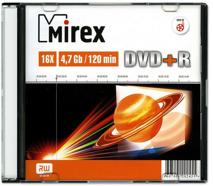 Носители информации DVD+R, 16x, Mirex, Slim/1, UL130013A1S