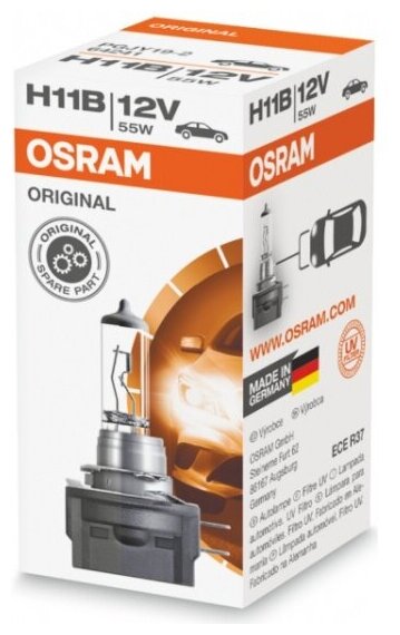 Лампа автомобильная Osram H11B 55W PGJY19-2 12V, 1шт, 64241