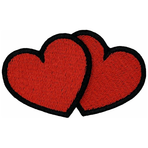 Набор из двух нашивок патчей на одежду в виде сердечек Love на термоплёнке (12313) 54х49 мм