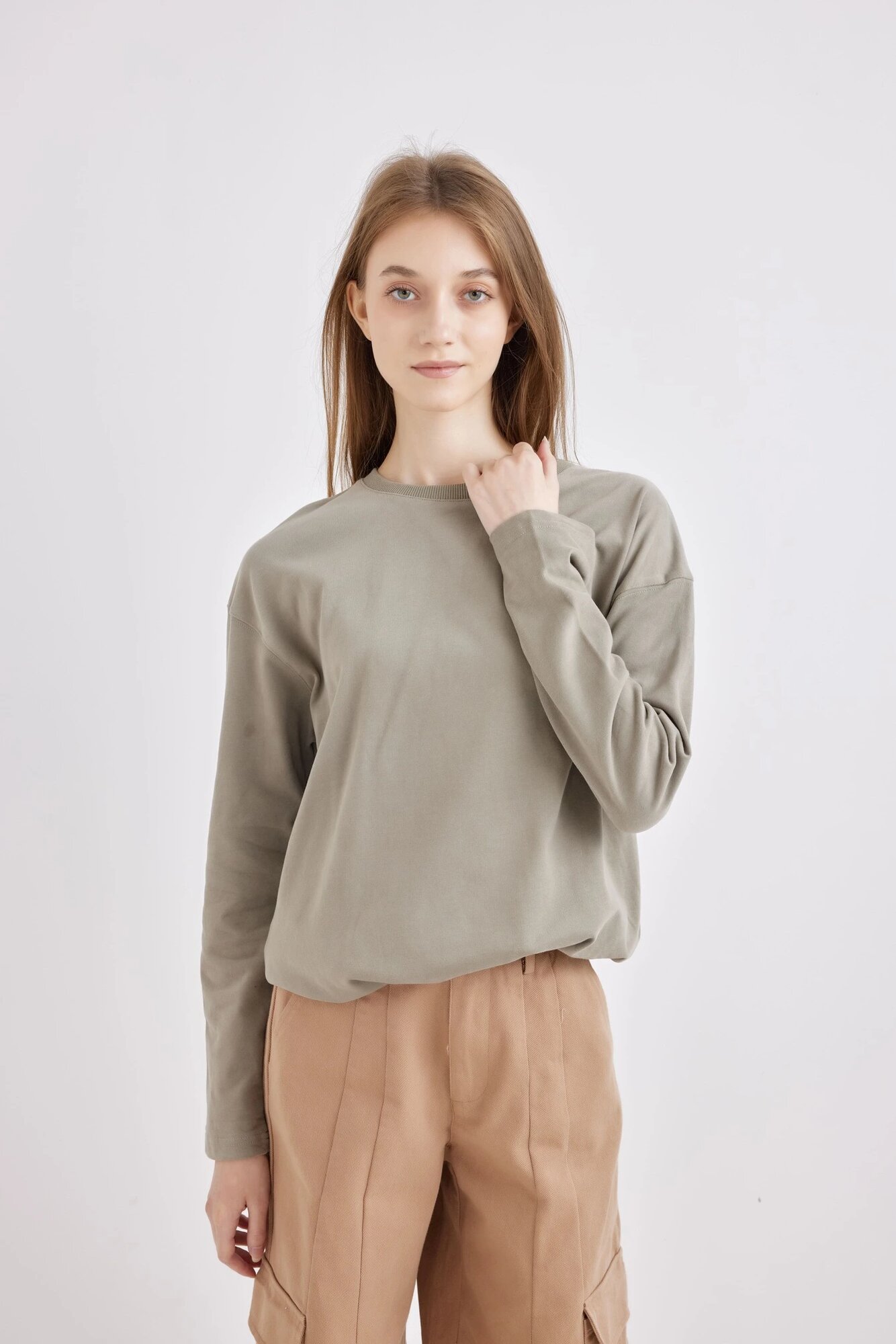 Лонгслив Selfie, размер S, , хаки — фото 1