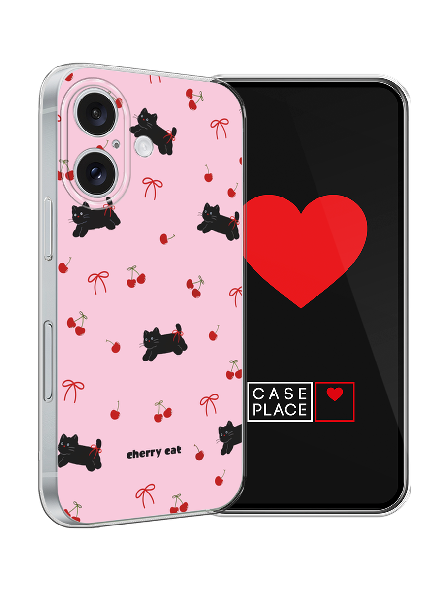 Силиконовый чехол на Apple iPhone 16 / Айфон 16 с принтом cherry cat — фото 1
