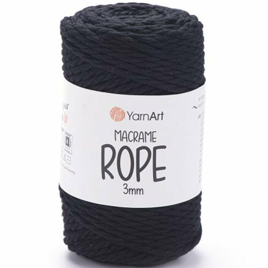 Пряжа Yarnart MACRAME ROPE 3MM 750 черный (4 мотка)