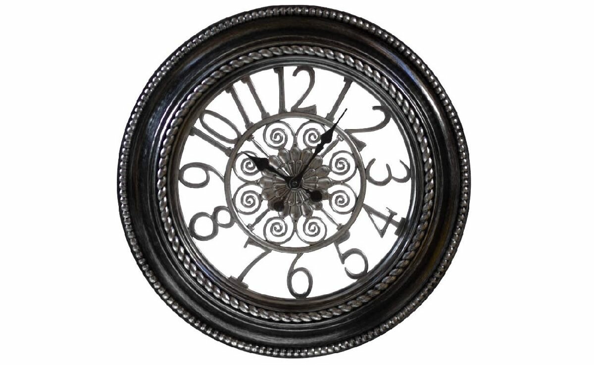 Часы настенные Garda Decor, кварцевые, пластик, черные, круглые, 50 см