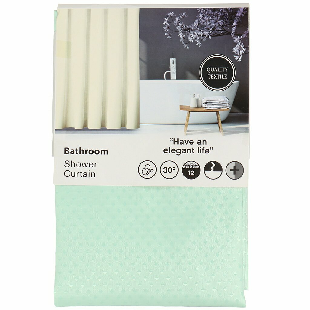 Штора для ванн 180х180 см полиэстер Пузырьки/ромбики зеленая Y8-2919
