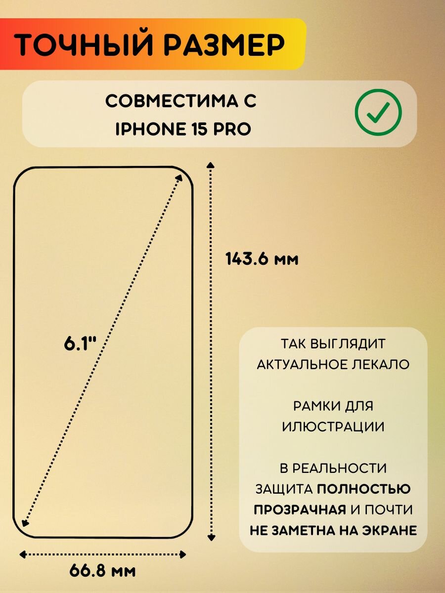 Комплект из 2 шт. Гидрогелевая полиуретановая плёнка на iPhone 15 Pro, пленка защитная на Айфон 15 Про — фото 1