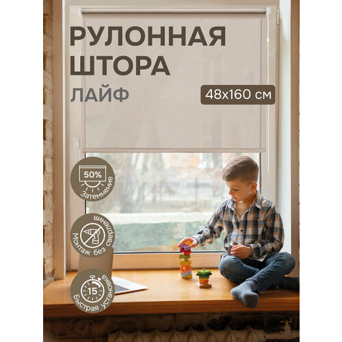 фото Рулонная штора эскар лайф, полиэстер, цвет бежевый, размер 48х160 см