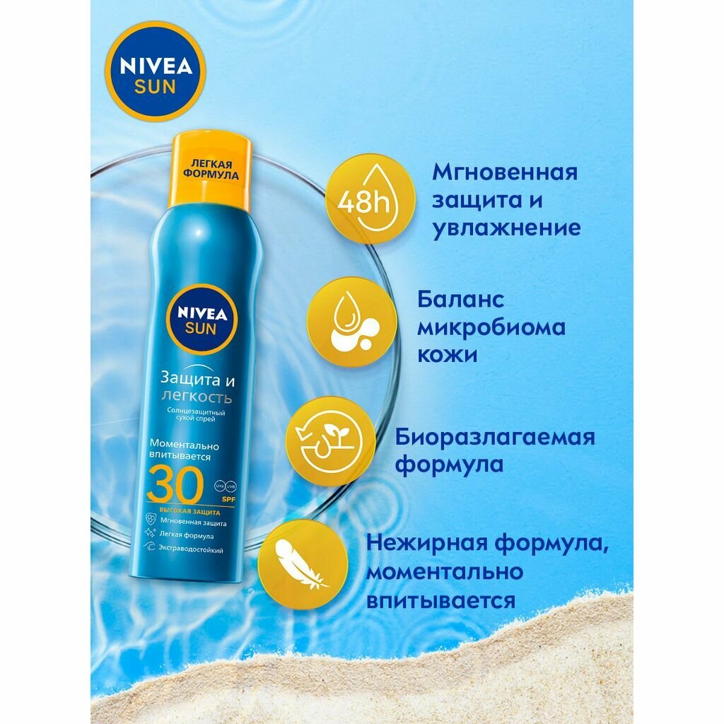 Картинки NIVEA Спрей сухой для тела защита и легкость солнцезащитный SPF 30, 200 мл