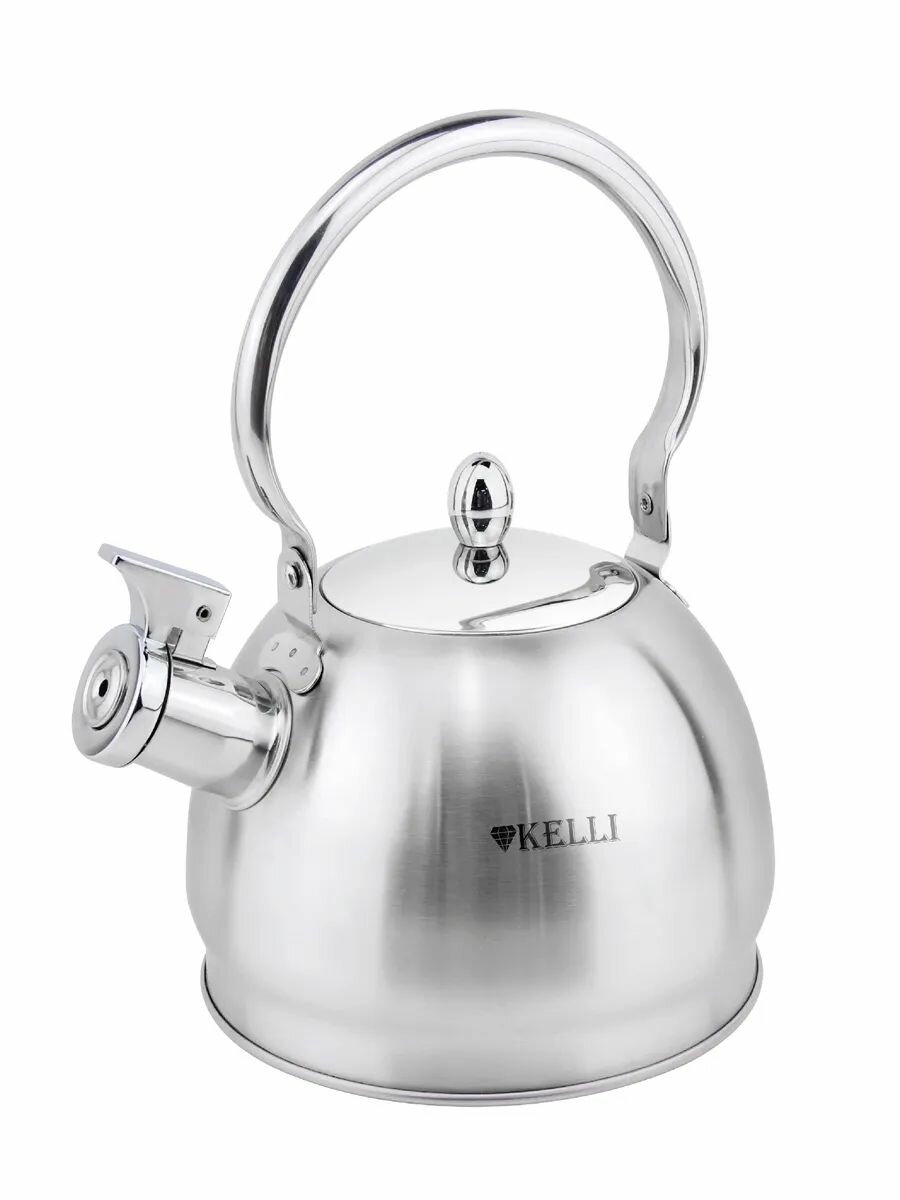 Чайник KELLI KL-4360 со свистком, нержавеющая сталь, серебристый, 2 л