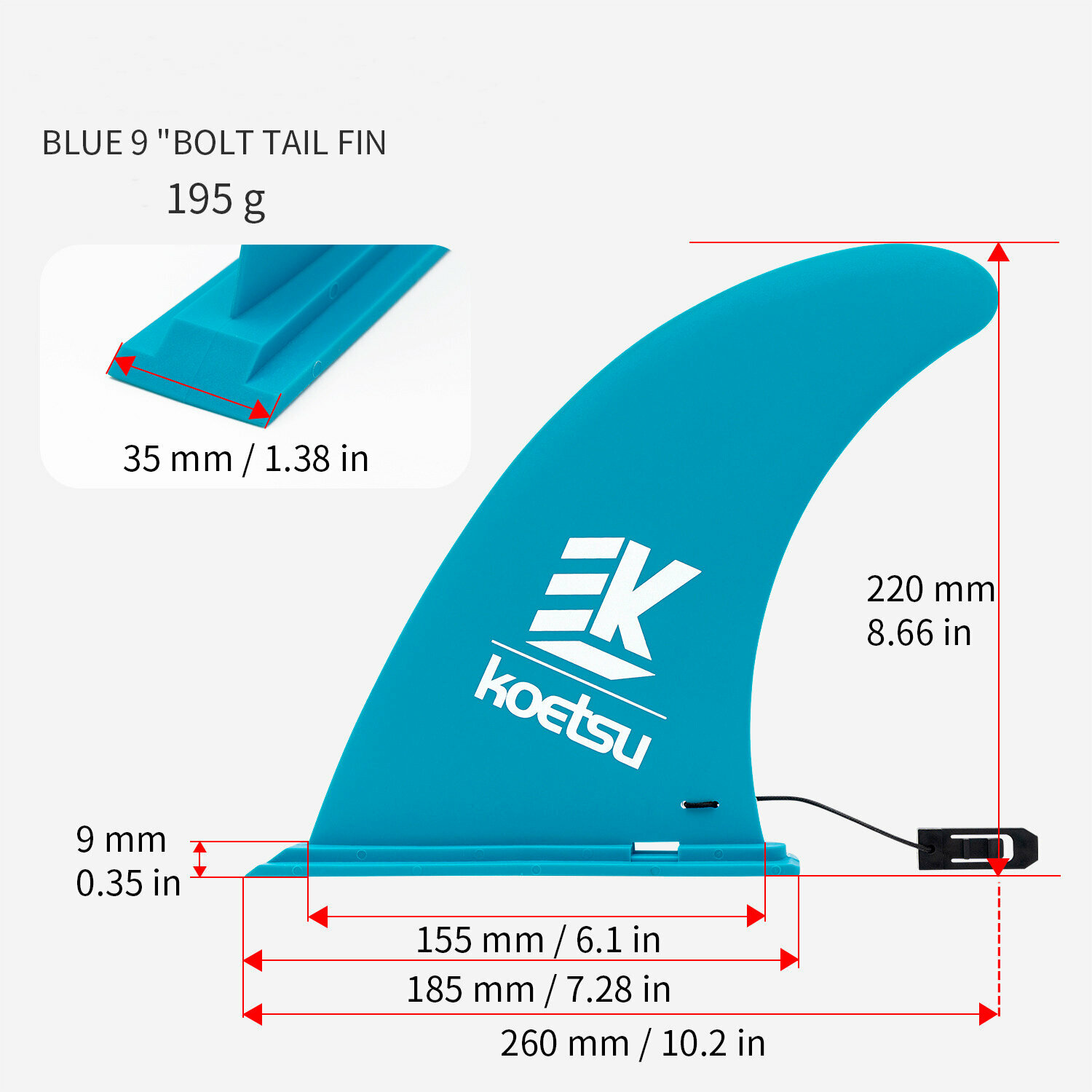 Скег-плавник Koetsu Slide in для SUP доски, каяка и байдарки, 22см*18,5см, голубой